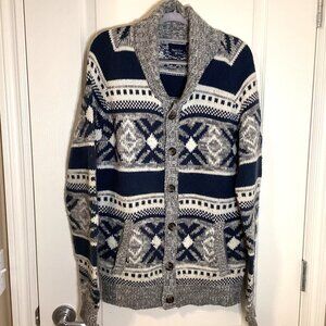 Burnside Men's Acrylic Knit Cardigan Grandad Sweater Size L Pockets Cowl Neck